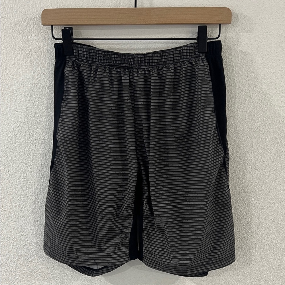 The North Face Black and Gray Striped Athletic Shorts